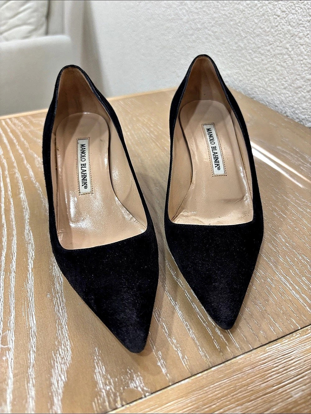 Manolo Blahnik Suede Pointed-Toe Pumps Black